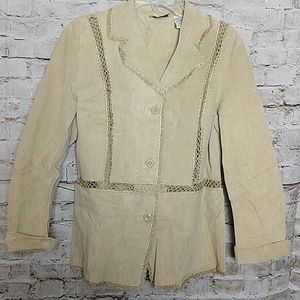 Vintage White Stag Leather Woman Western Jacket Beige Size Large